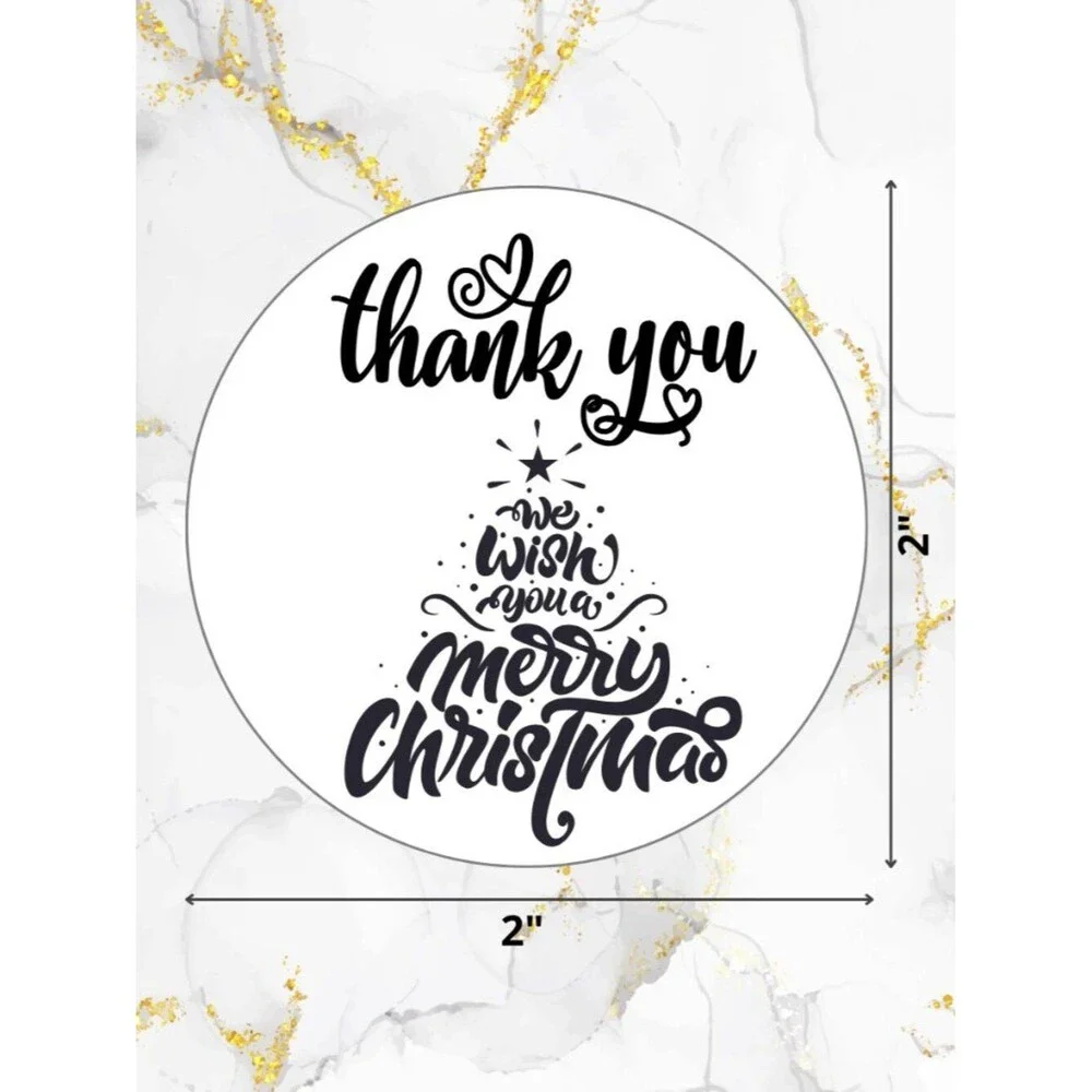 100 Christmas Thank You Stickers –Merry Christmas Tree Design